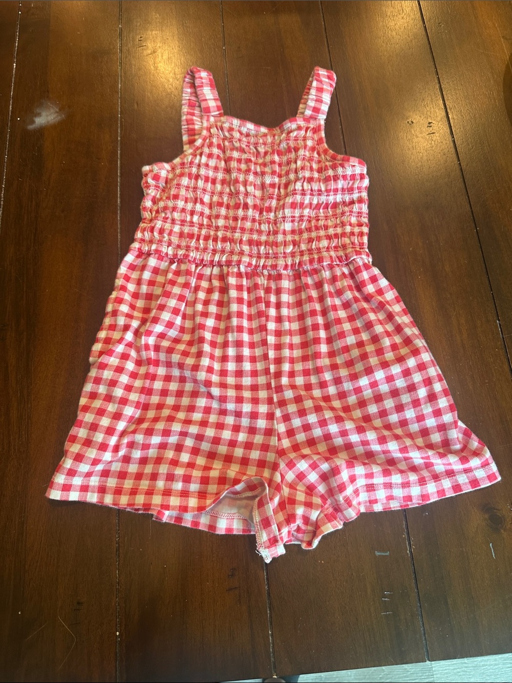 Old Navy Red and White Gingham Smocked Romper